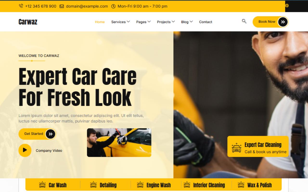 Carwaz - Car Washing & Cleaning Services Elementor Template Kit