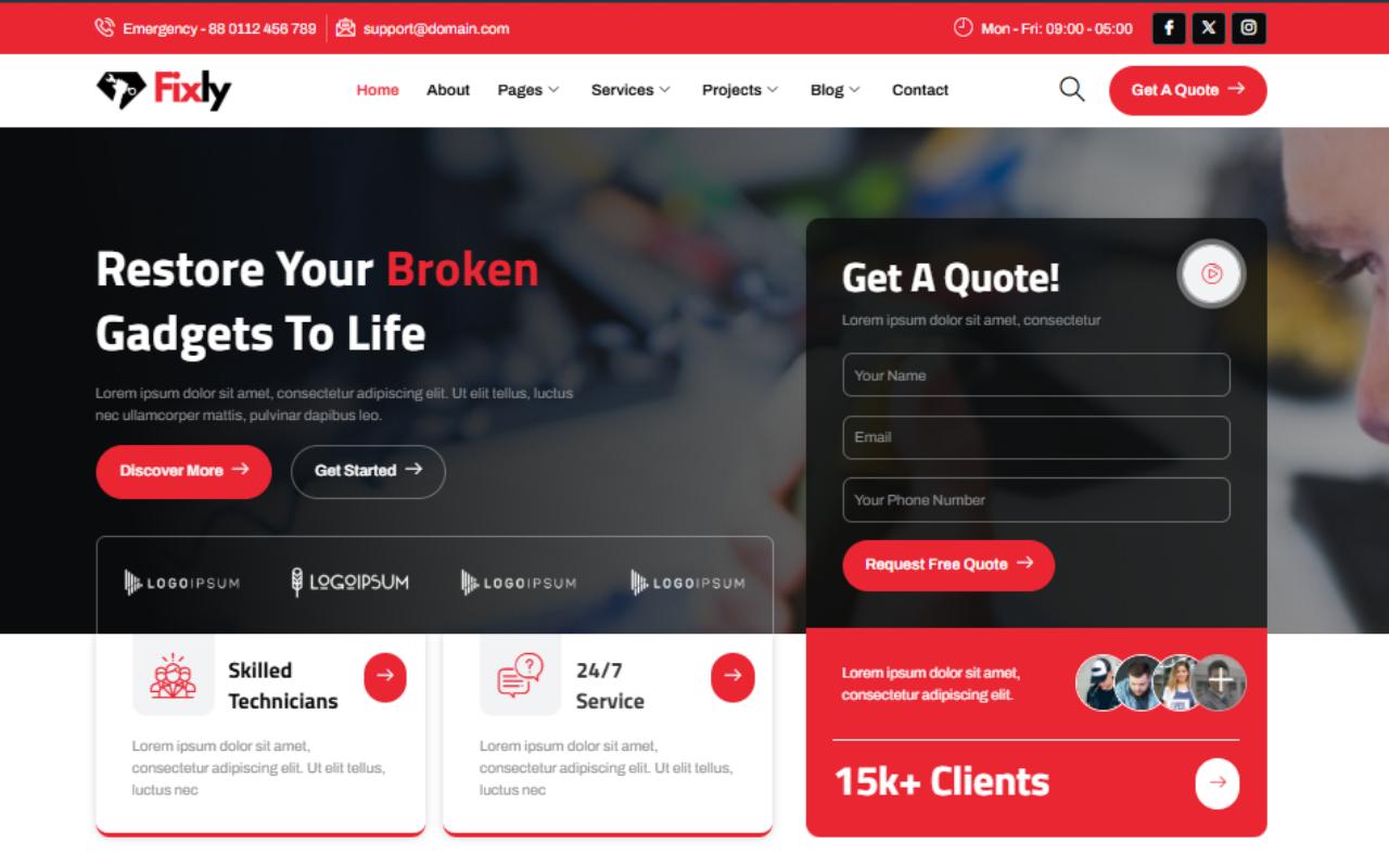 Fixly - Electronics & Gadgets Repair Services Elementor Template Kit