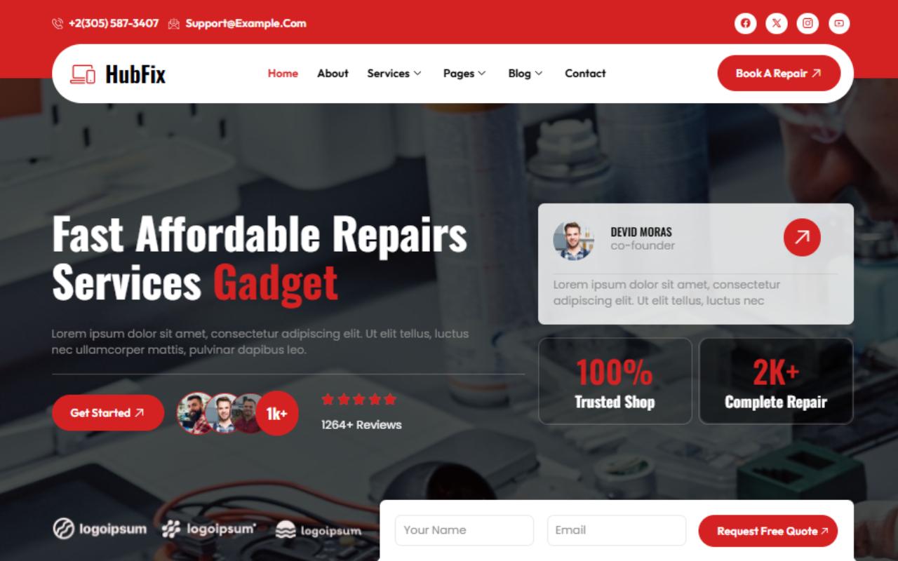 HubFix - Gadgets & Electronics Repair Services Elementor Template Kit