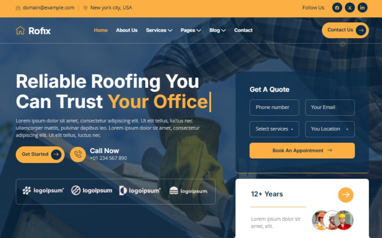 Rofix - Roofing Services Elementor Template Kit