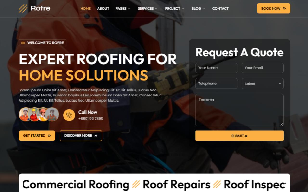 Rofre - Roofing Services Elementor Template Kit
